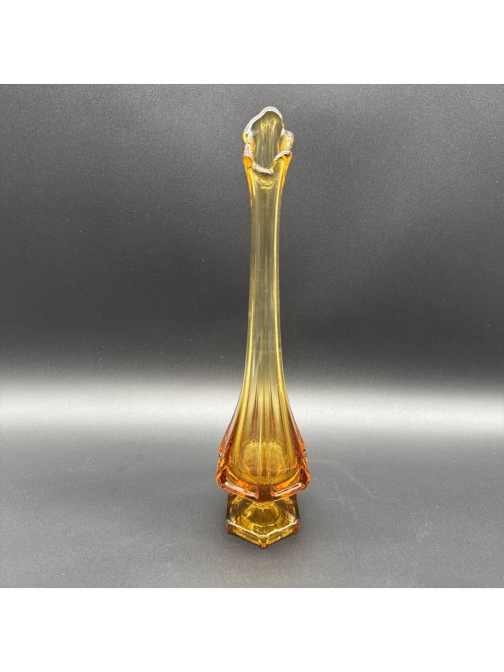 VTG MCM Viking Glass Column Ribbed Drape Amber Stretch Swung 13” Vase Epic